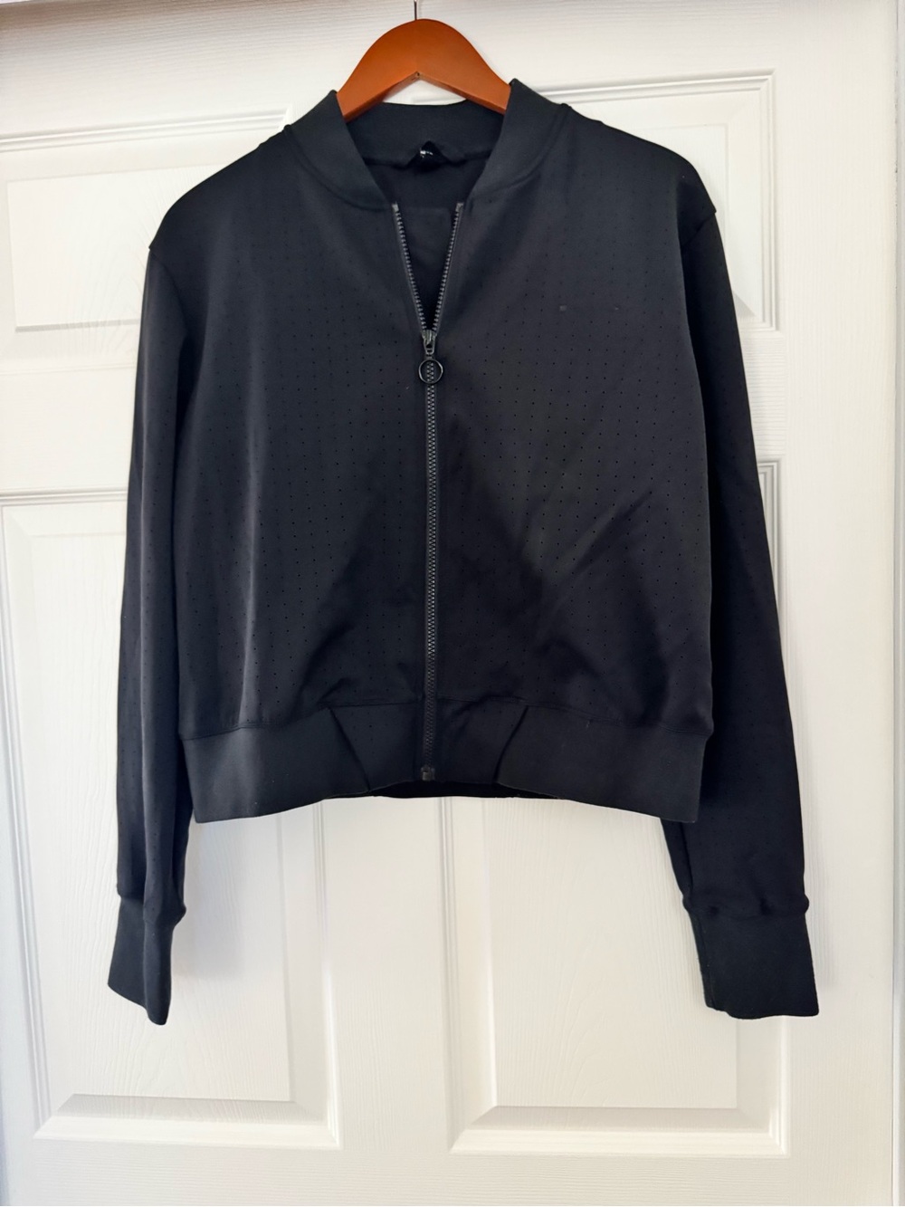 The Upside Black Perforated Scuba Bomber Jacket Medium